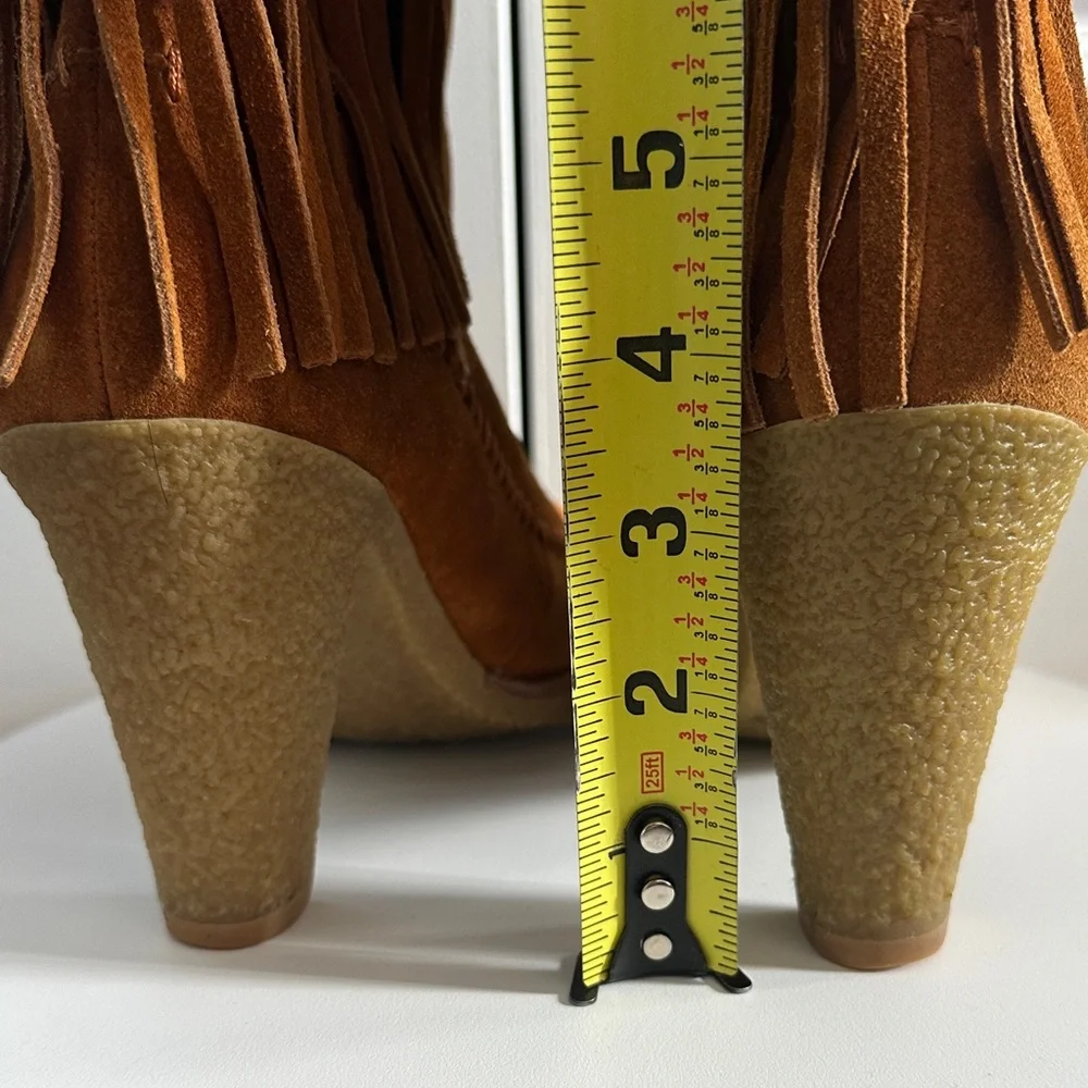 Michael Kors Brown Caramel Tiered Fringe Western Suede Leather Boho Boots Size 7 - Picture 9 of 13